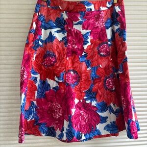 TALBOTS Petites Red Cotton Floral A Line Pocket Skirt Size 6p